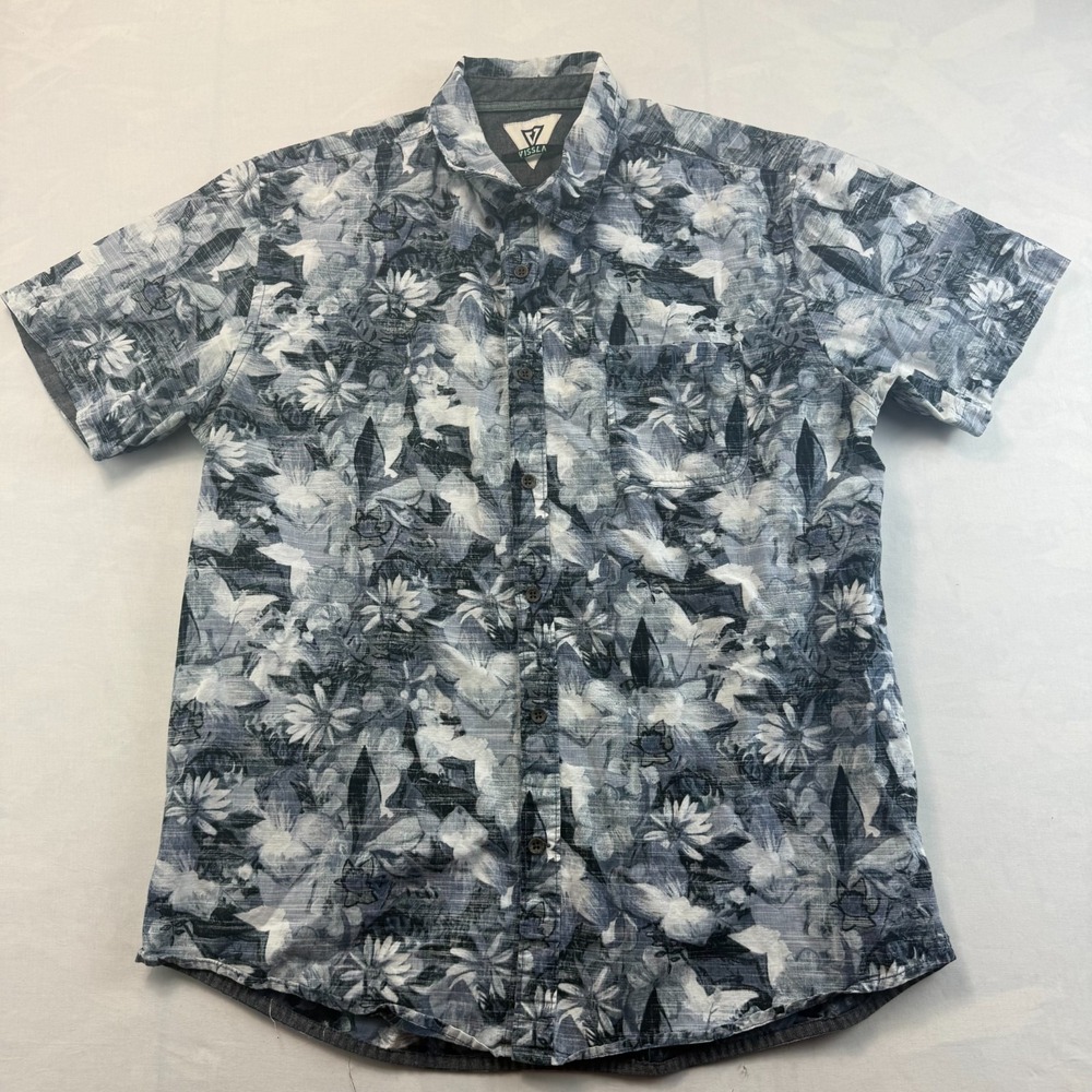 Vissla Shirt Mens XL Gray Floral Short Sleeve Single Pocket Collared Button-Down